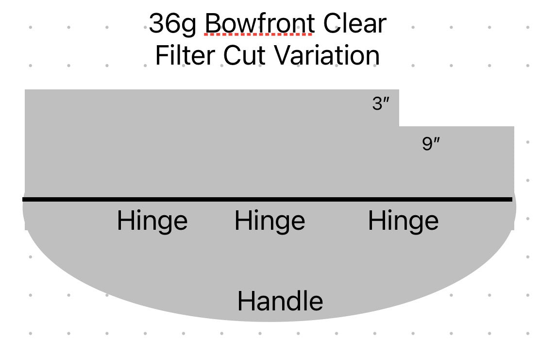 Aquarium Lid 36 gallon Bowfront - 3/16” clear polycarbonate, fits Aqueon, Top Fin, Marineland